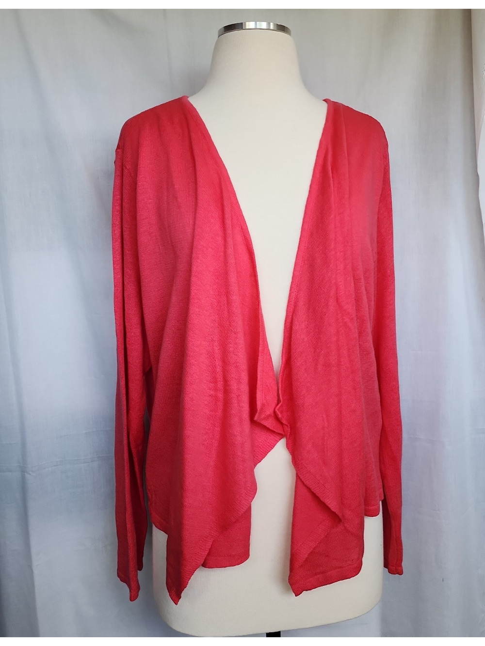 J. Jill Large Open Front Cardigan Coral Long Sleeve Linen Blend Waterfall
